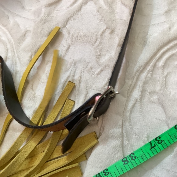 GUC handmade western fringe yellow leather with animal print crossbody - Picture 14 of 16